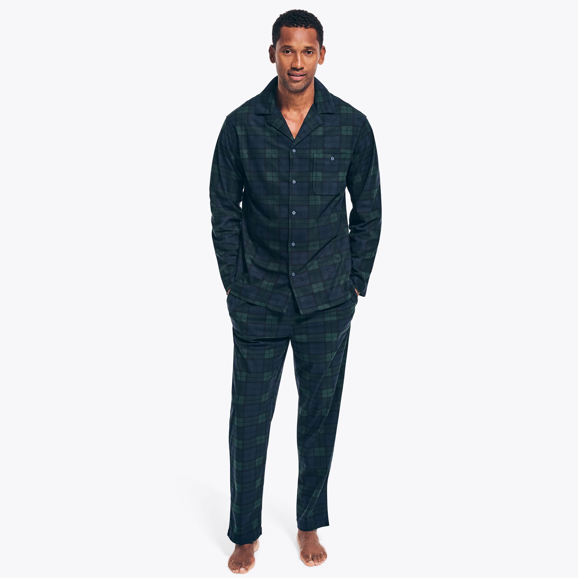 PLAID FLEECE PAJAMA PANT SET,Kelp Seas,large