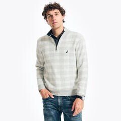 QUARTER-ZIP PLAID SWEATER,Grey Heather,large