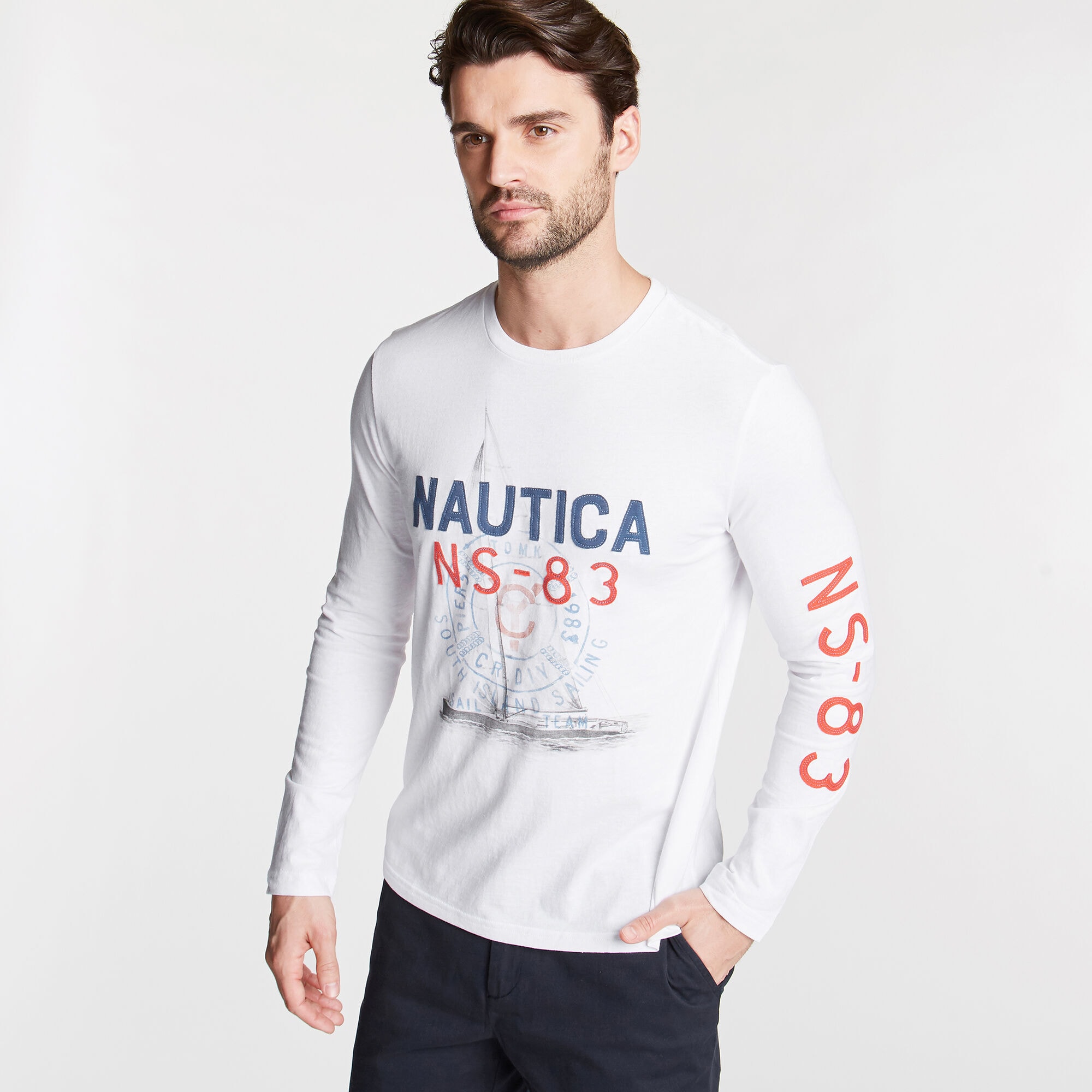 South Island Sailing Long Sleeve T-Shirt,Bright White,large