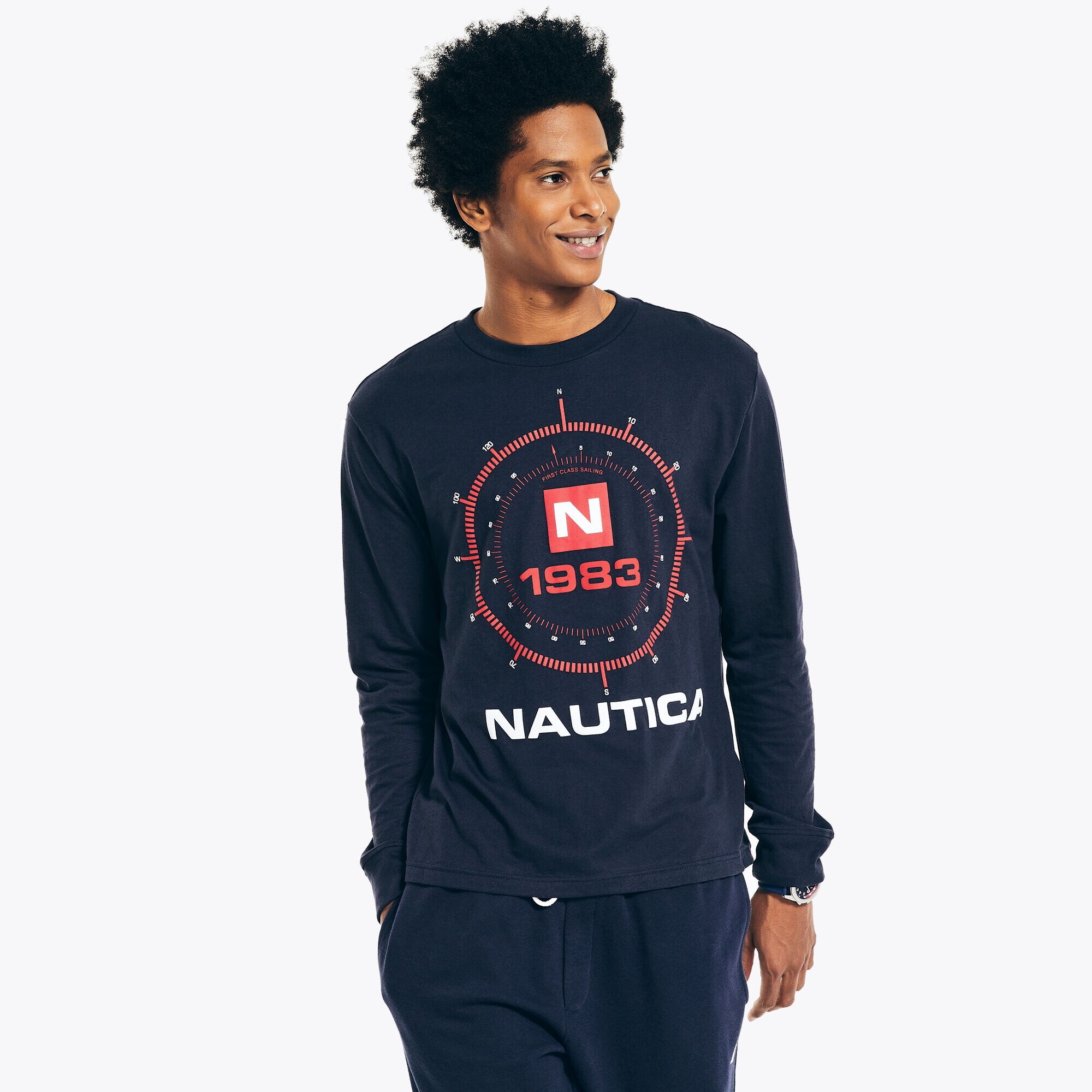 Graphic Long-Sleeve T-Shirt,Navy,large