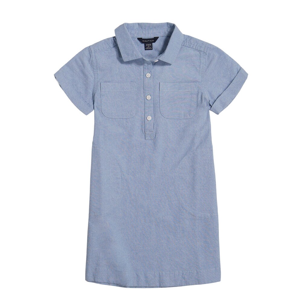 GIRLS' CHAMBRAY SHIRT DRESS (7-16),Nite Sea Heather,large