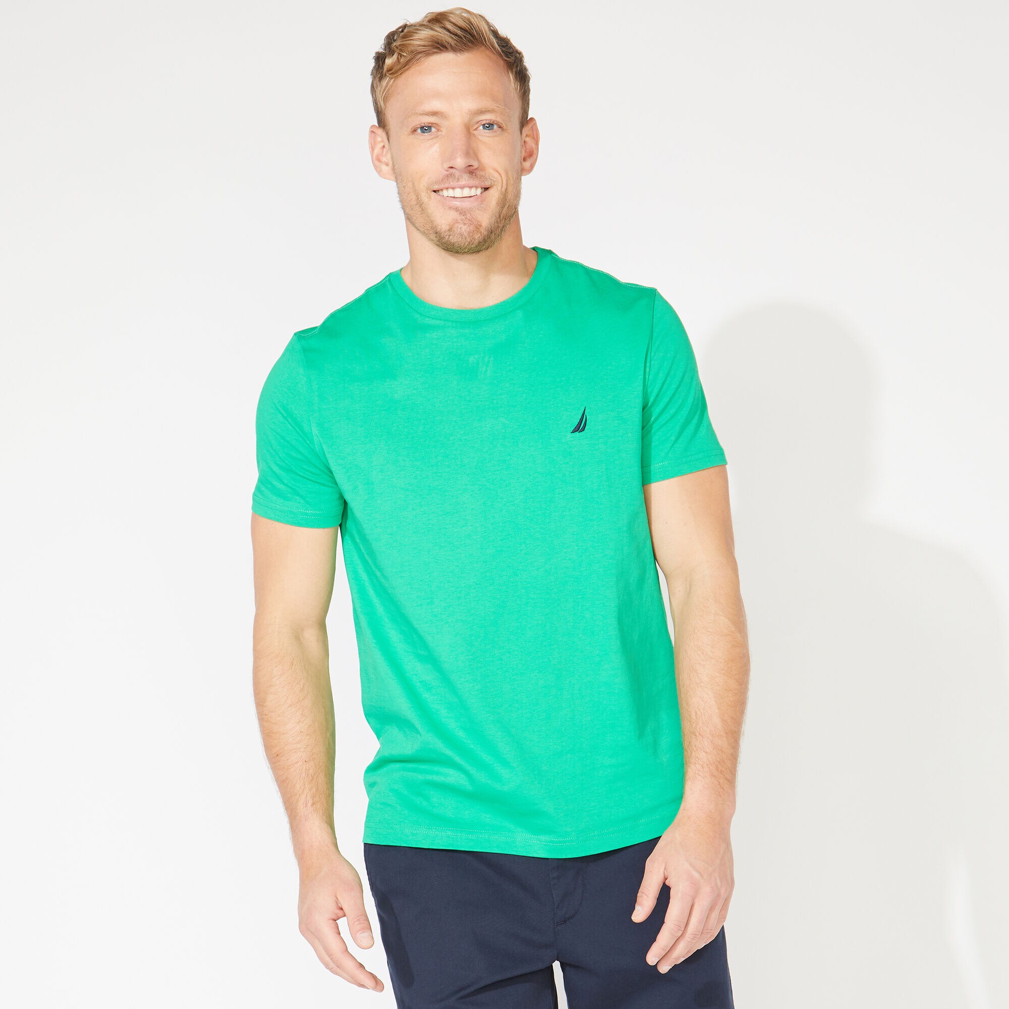Crewneck Deck T-Shirt,Bright Green,large