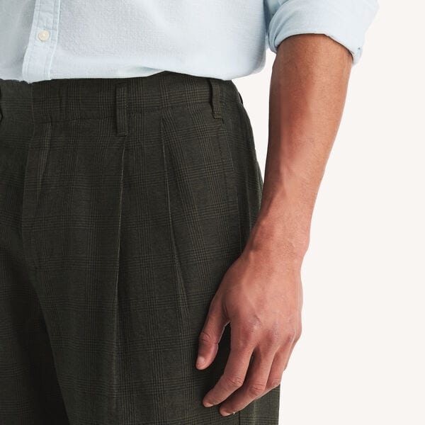 Plaid Pleated Linen Pant