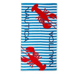 Lobster + Striped Beach Towel,Ice Blue,large