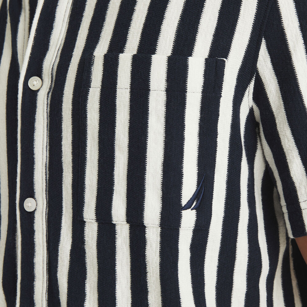 Striped Button-Down Shirt,Stellar Blue Heather,large