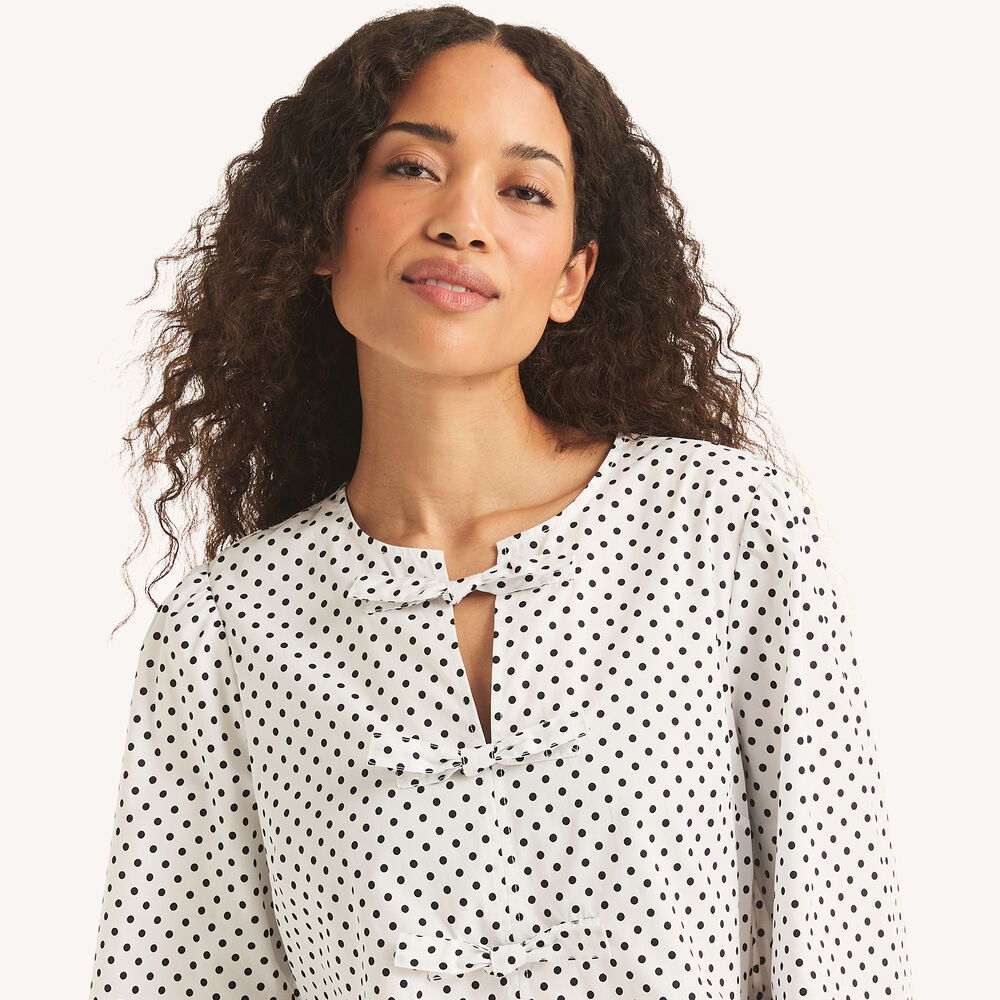 Polka Dot Tie-Front Top,Egret,large
