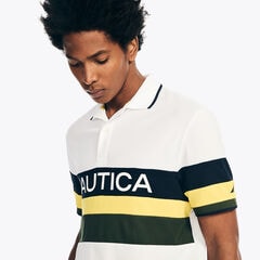 Navtech Classic Fit Chest-Stripe Polo,Bright White,large