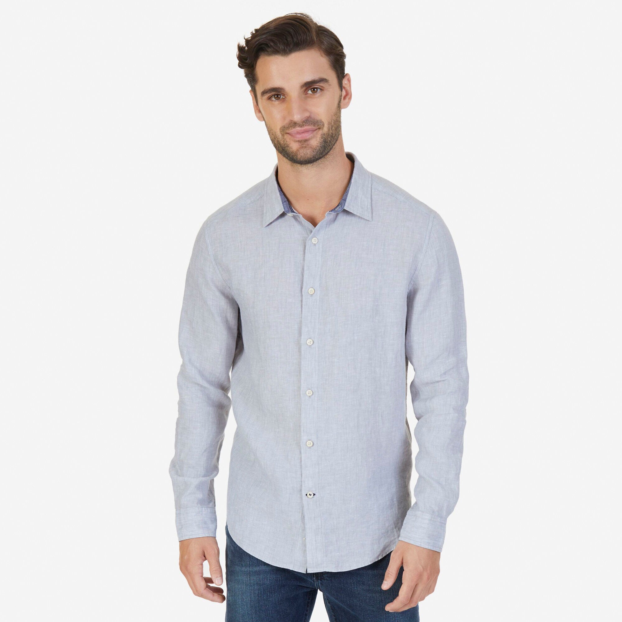 LINEN SHIRT,Pebble Grey,large