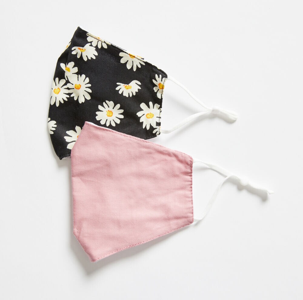 DAISY PRINT AND SOLID REUSABLE FACE MASK, 2 PACK,Nautica Red/Orange,large