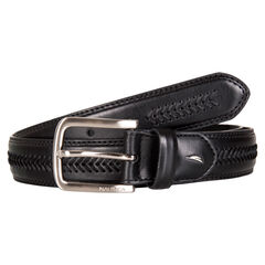 Lace-Trimmed Leather Belt,Black,large
