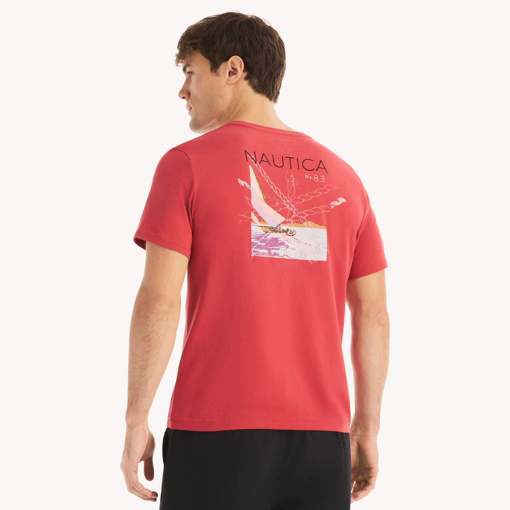 Coastal Sailing Graphic T-Shirt,Cardinal,large