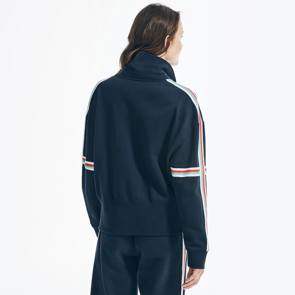 STRIPE-SLEEVE FULL-ZIP JACKET,Navy,large