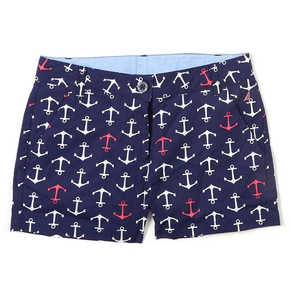 Little Girls' Anchor Motif Shorts (4-6x),Navy,large