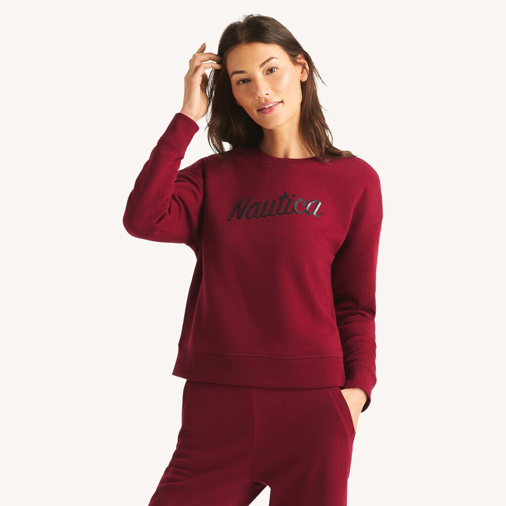 Fleece Logo Crewneck Sweatshirt,Rogue Red,large