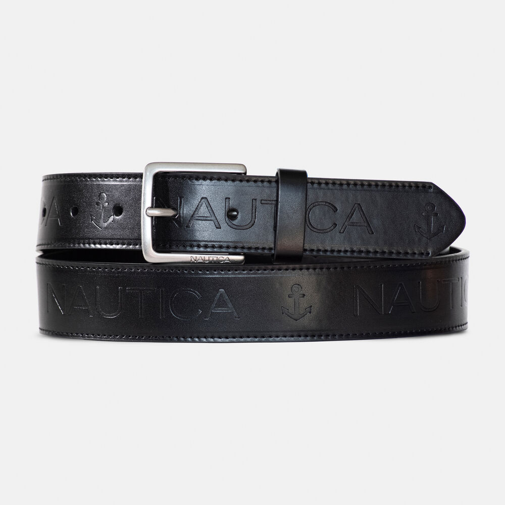 LOGO EMBOSSED BELT,True Black,large
