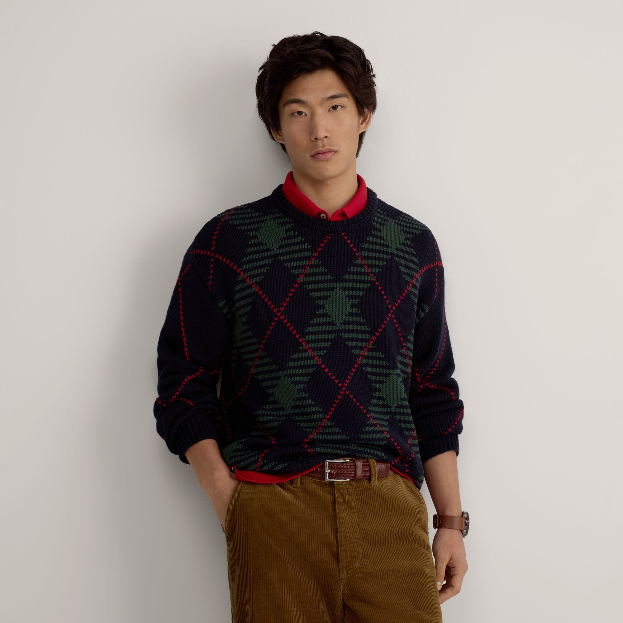 Argyle Crewneck Sweater ,Navy,large