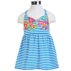 Little Girls' Double Strap Floral & Striped Tank (2T-7),Angel Blue,large