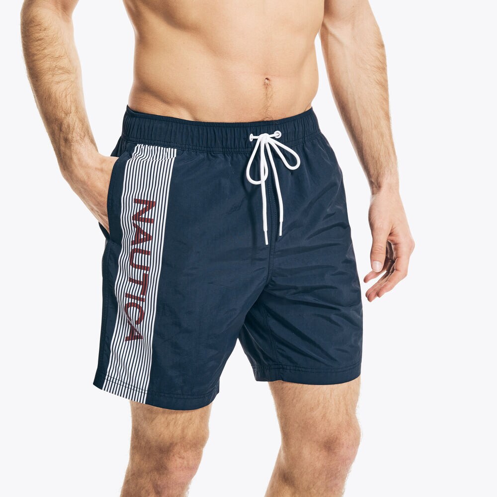 8" LOGO STRIPE QUICK-DRY SWIM,Navy,large