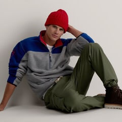 Color Blocked Logo Quarter-Zip Fleece,Grey Heather,large
