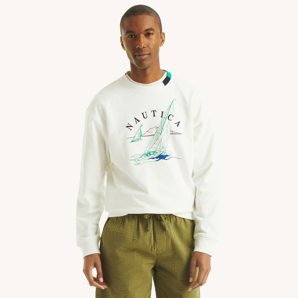 Boat Embroidered Sweatshirt,Sail White,large