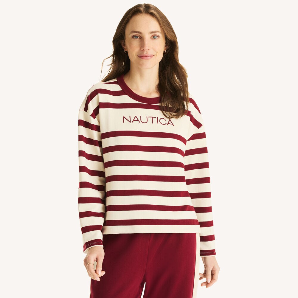 Striped Crewneck Sweatshirt,Sail White,large