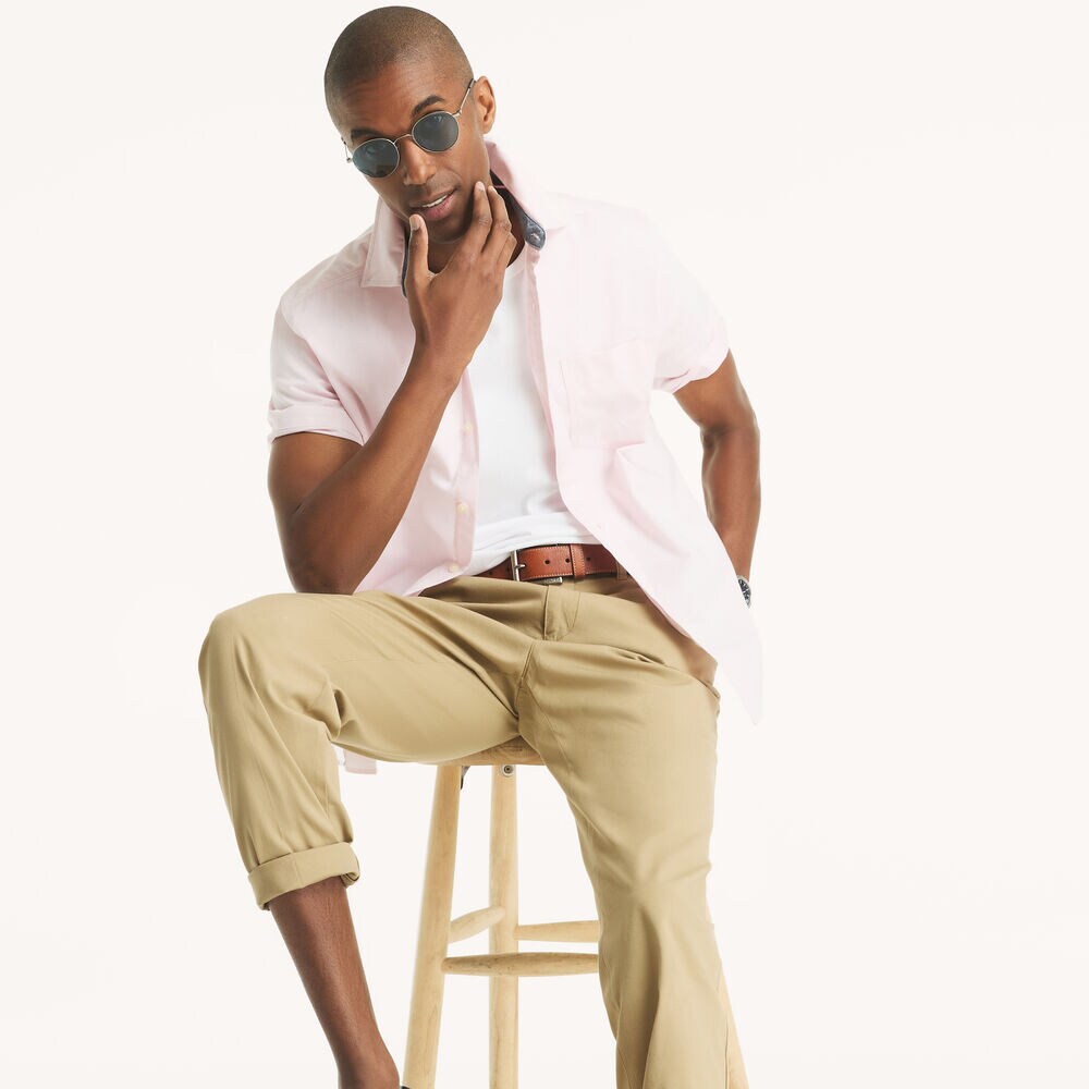 Short-Sleeve Oxford Shirt,Pale Orchid,large