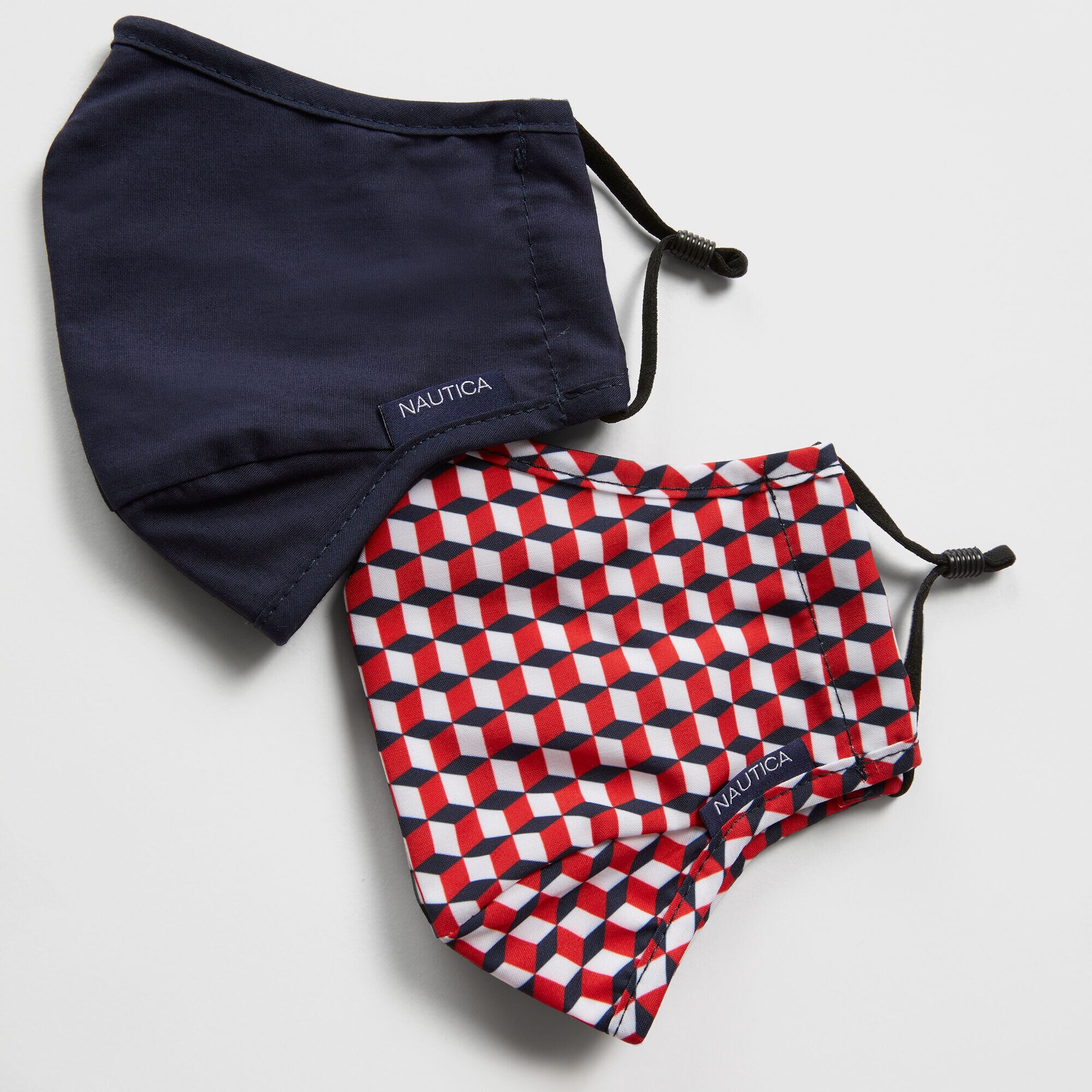 GEOMETRIC PRINT AND SOLID REUSABLE FACE MASK KIT WITH PM2.5 FILTERS, 2 PACK,Nautica Red,large