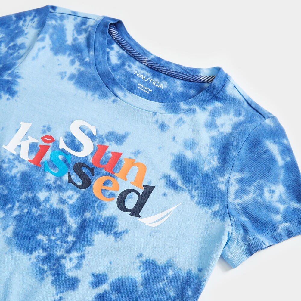 SUNKISSED FOIL PRINT TIE DYE T-SHIRT,Bolt Blue,large