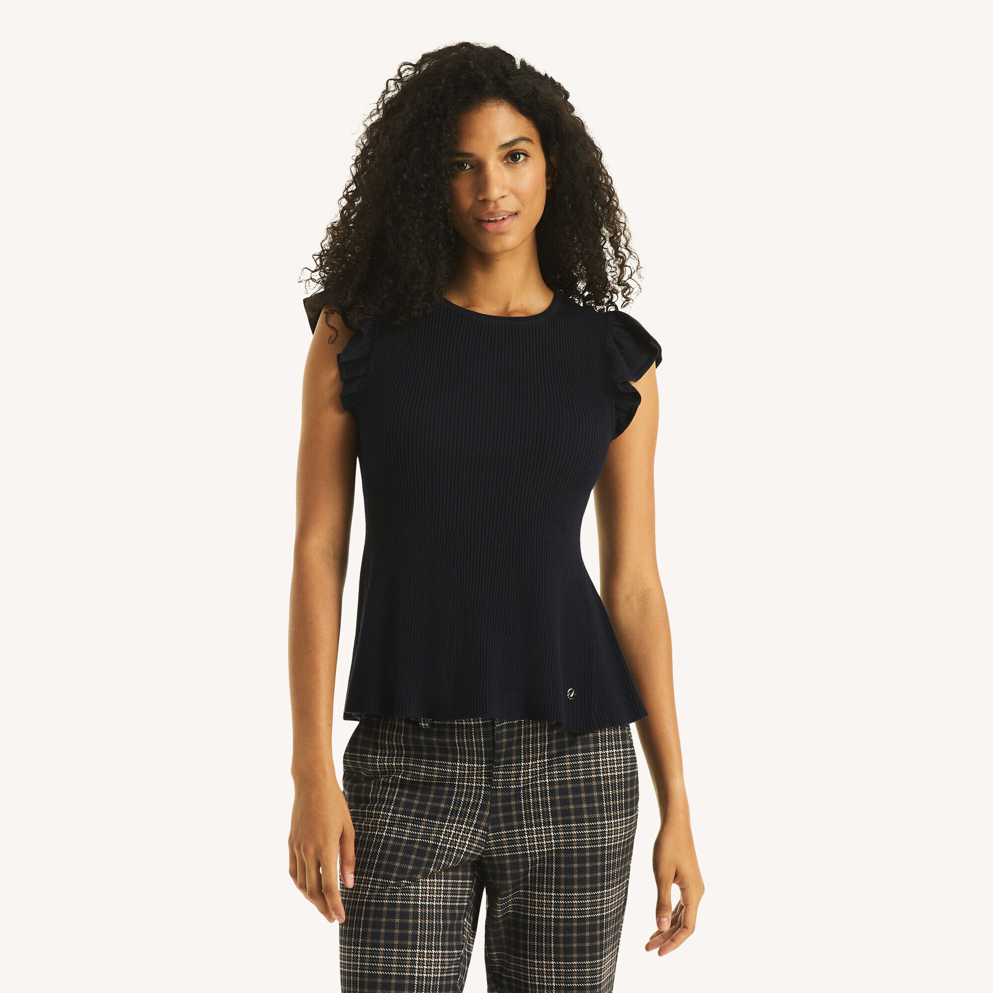 Flutter Sleeve Sweater,Blue Indigo Heather,large
