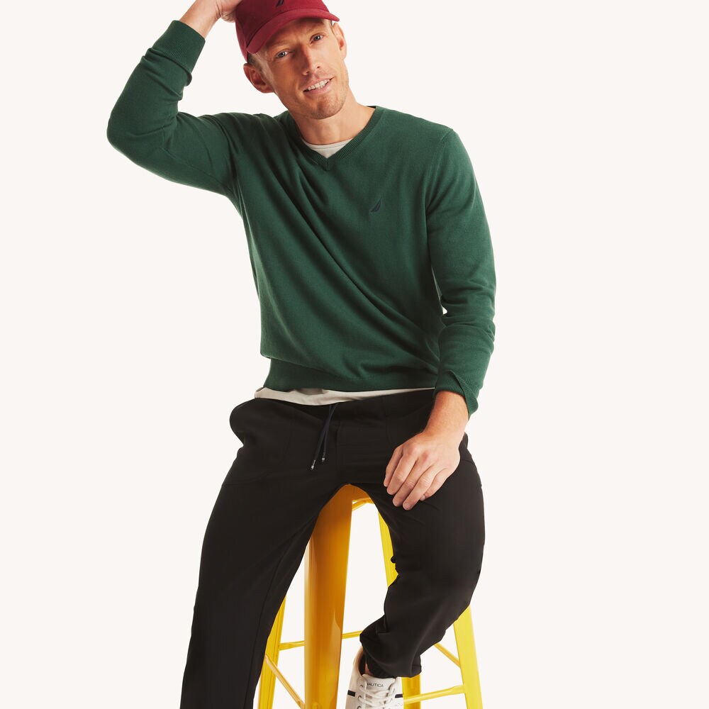 Navtech V-Neck Deck Sweater,Rain Forest Green,large