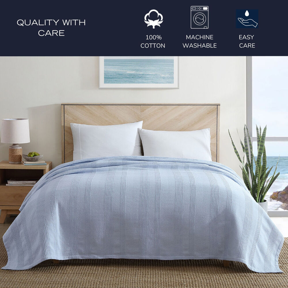 Chevron Blue King Blanket,Sea Mist,large