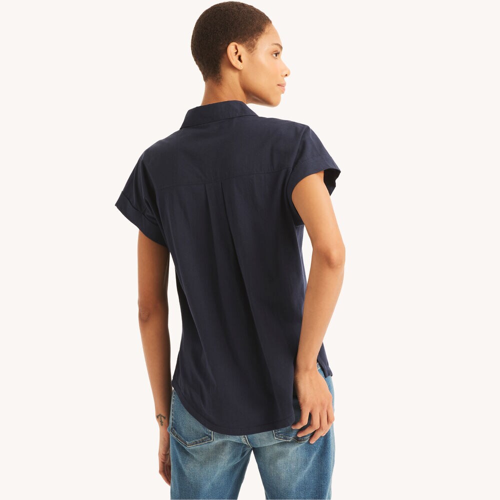 Short-Sleeve Boyfriend Shirt,Stellar Blue Heather,large