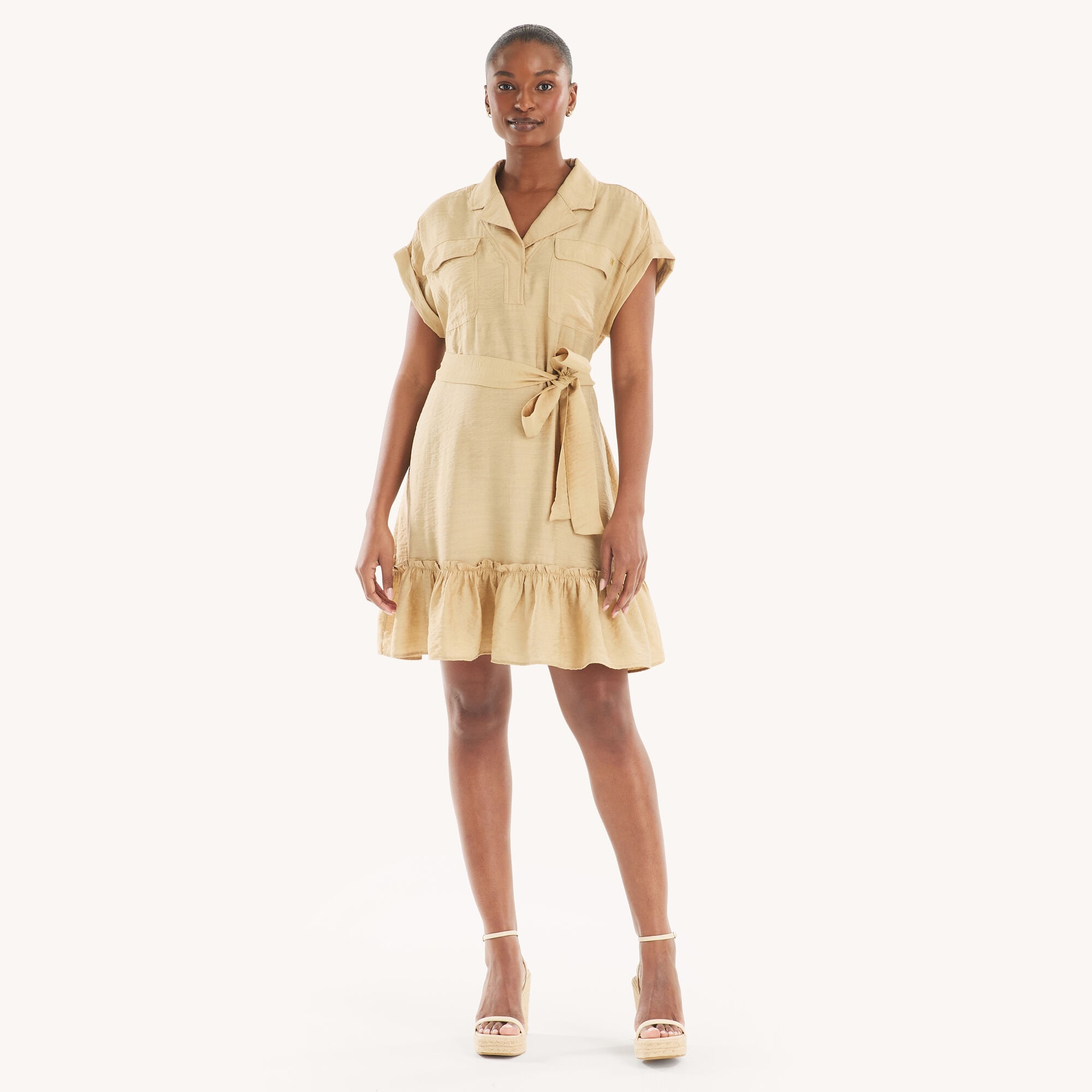 Belted Shirt Dress,Woodrift Flax,large