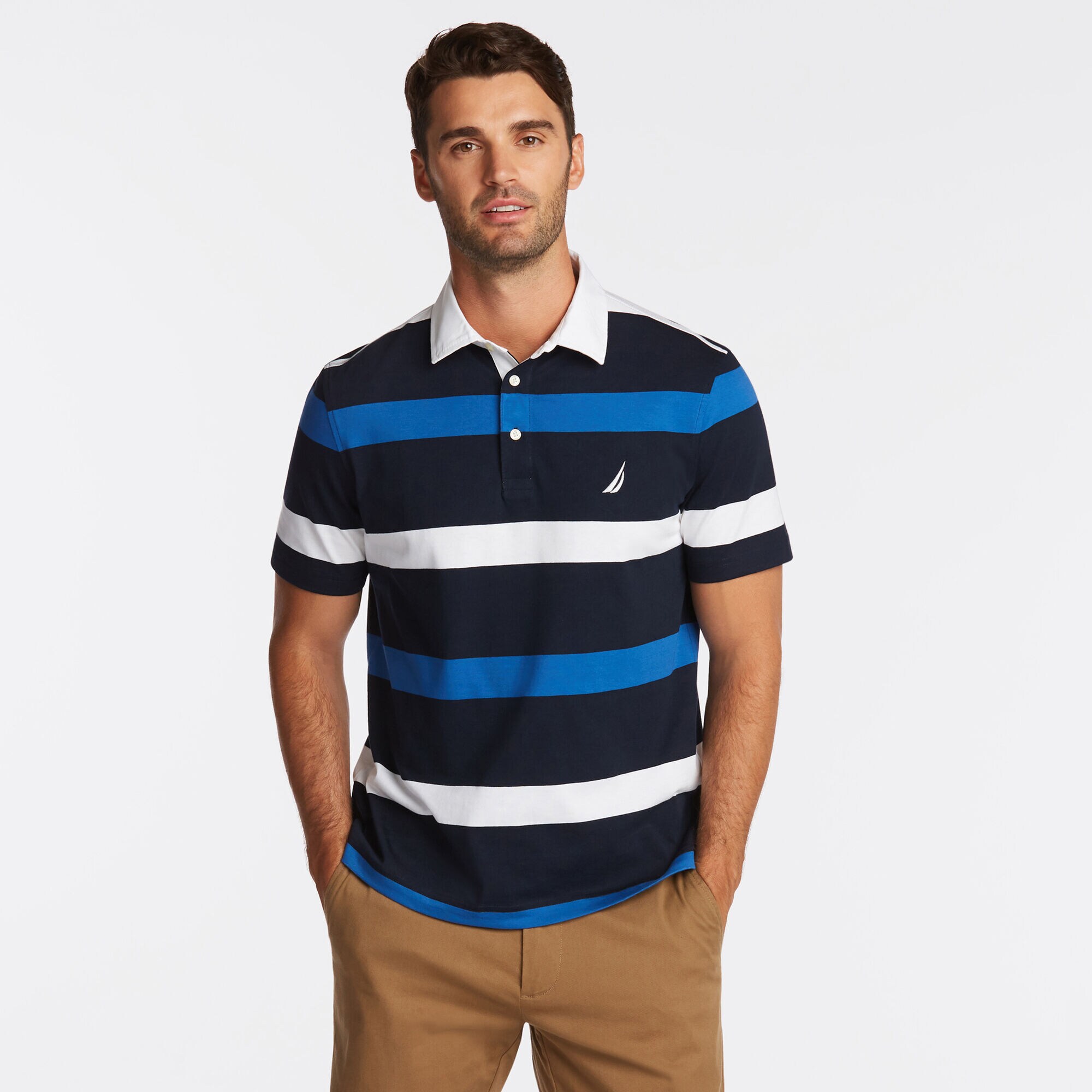CLASSIC FIT NAVTECH MIXED STRIPE POLO,Navy,large
