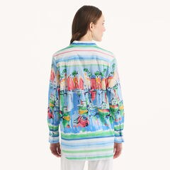 Printed Button-Up Shirt,Dark Starry Night Wash Ol,large