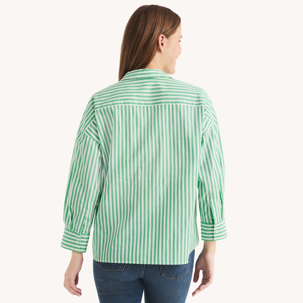 Striped Popover Top,Dark Dill,large