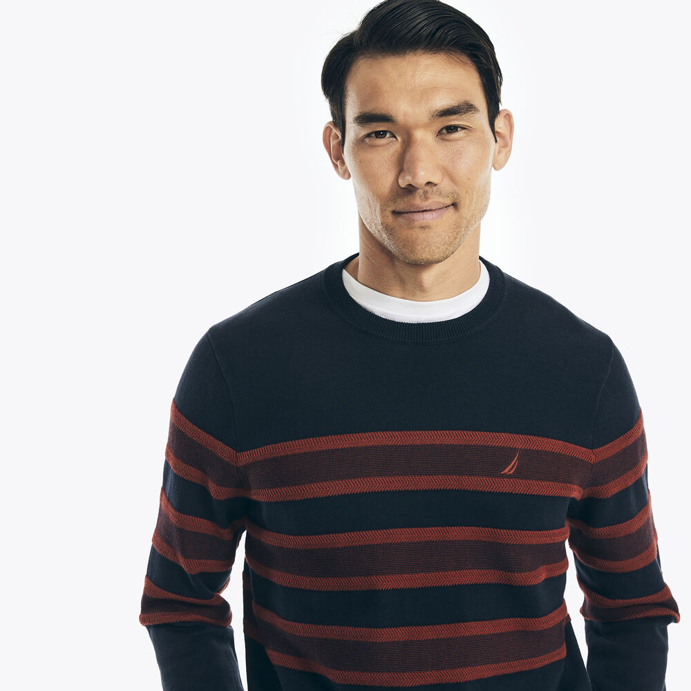 TEXTURED-STRIPE SWEATER,Navy,large