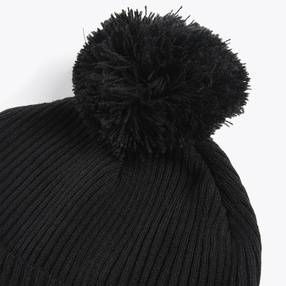 Rib-Knit Pom Hat,True Black,large