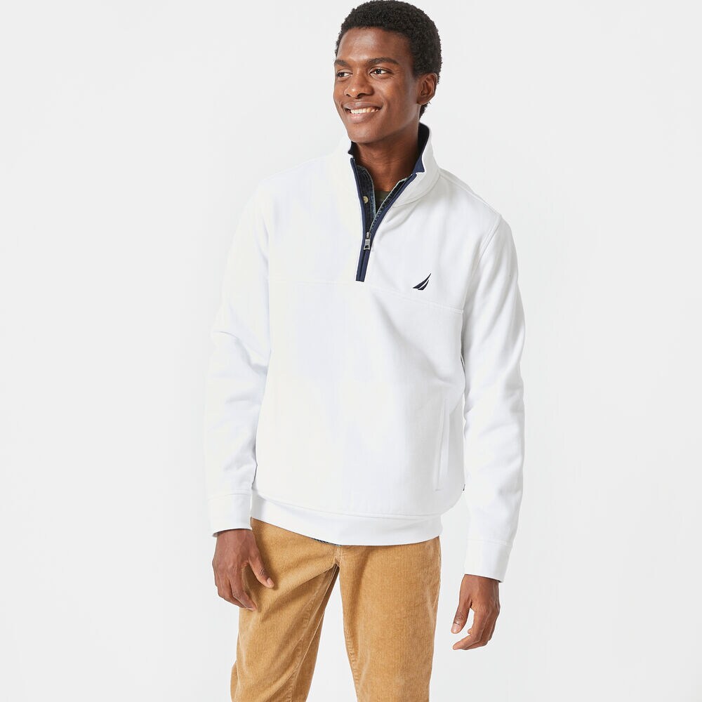 CLASSIC FIT QUARTER-ZIP FLEECE PULLOVER,Bright White,large