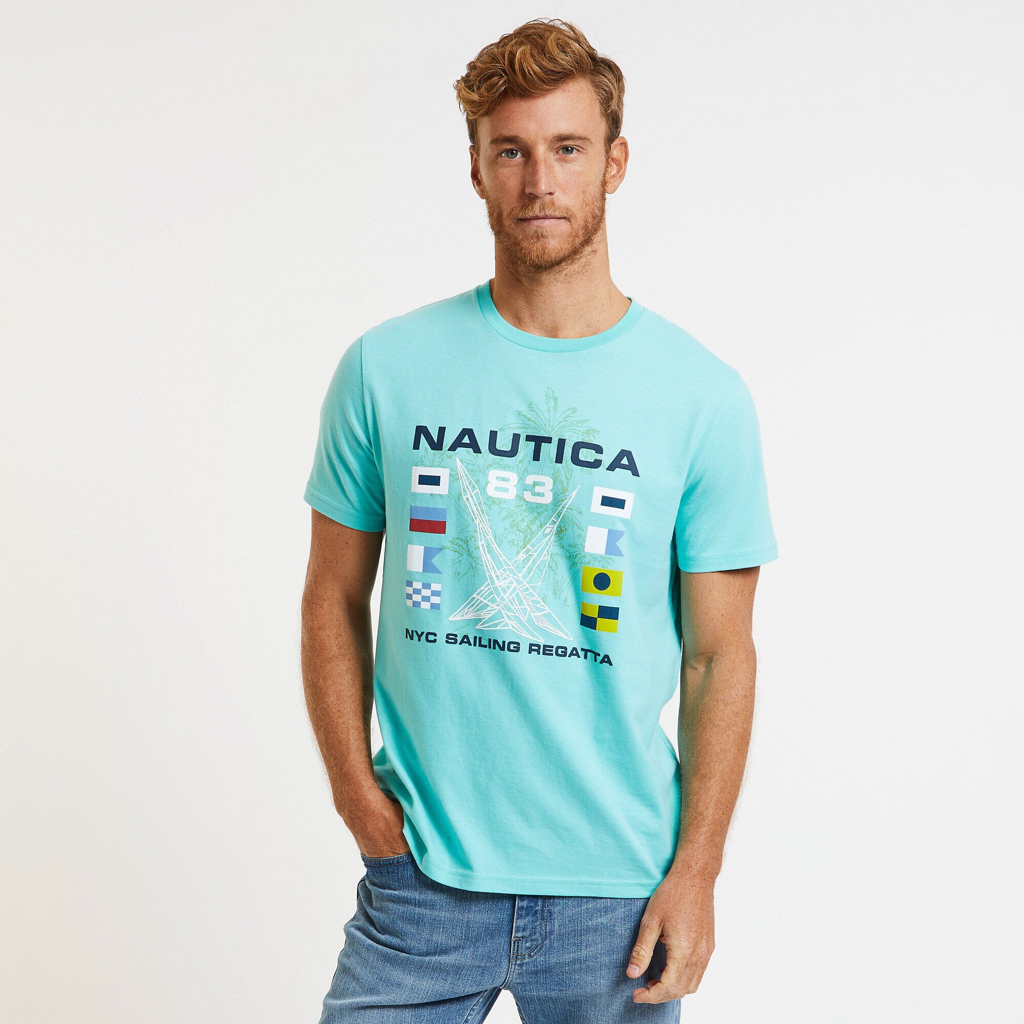 Dueling brand icon Sailing Regatta T-Shirt,Pool Side Aqua,large