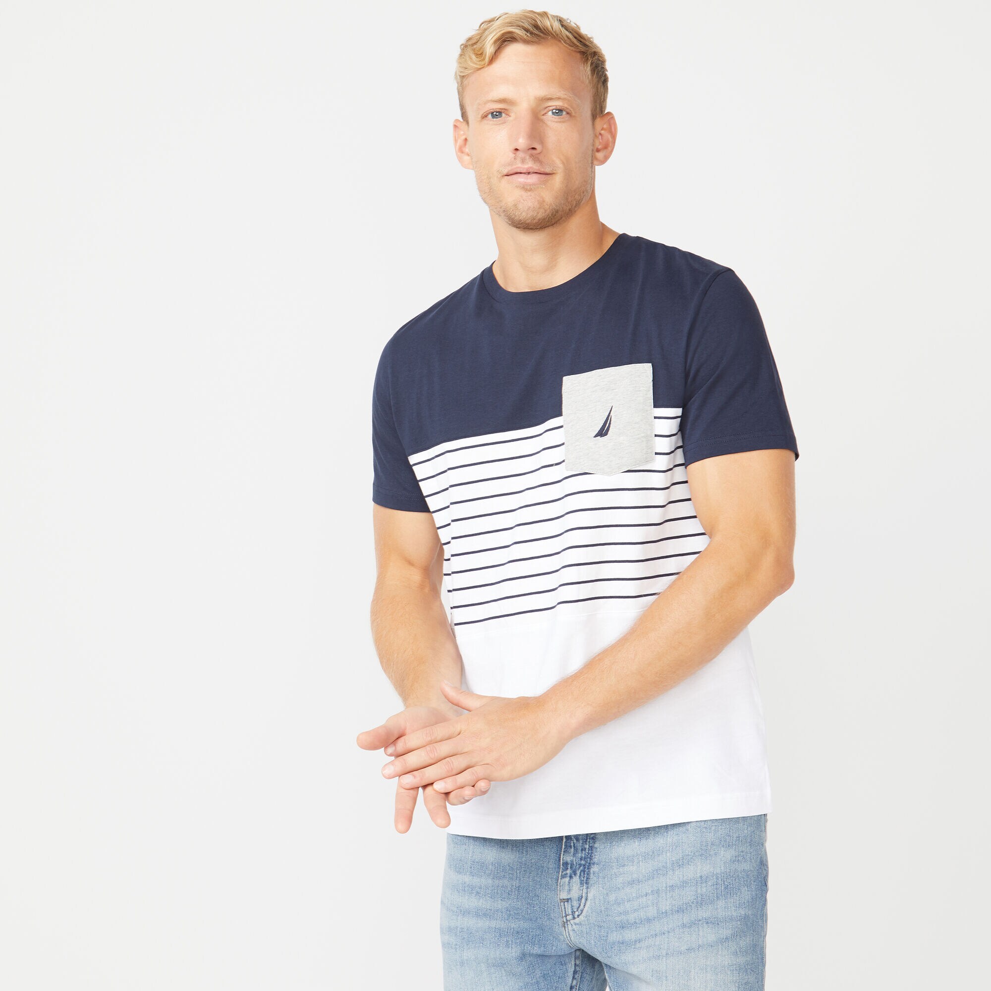 CLASSIC FIT COLORBLOCK T-SHIRT,Navy,large