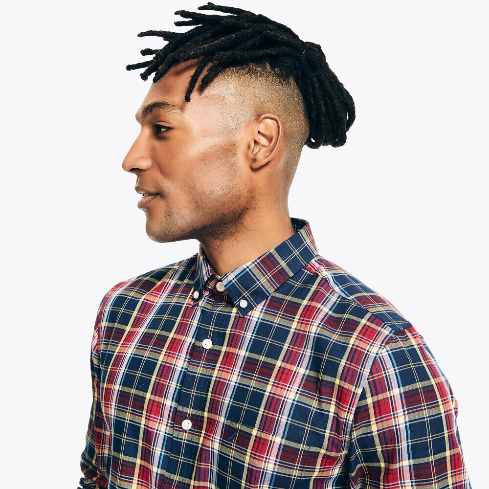 Slim Fit Wrinkle-Resistant Plaid Wear To Work Shirt,Peacoat,large