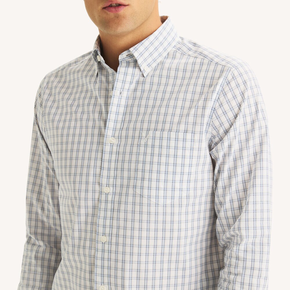 Classic Fit Wrinkle-Resistant Plaid Shirt,Bright White,large