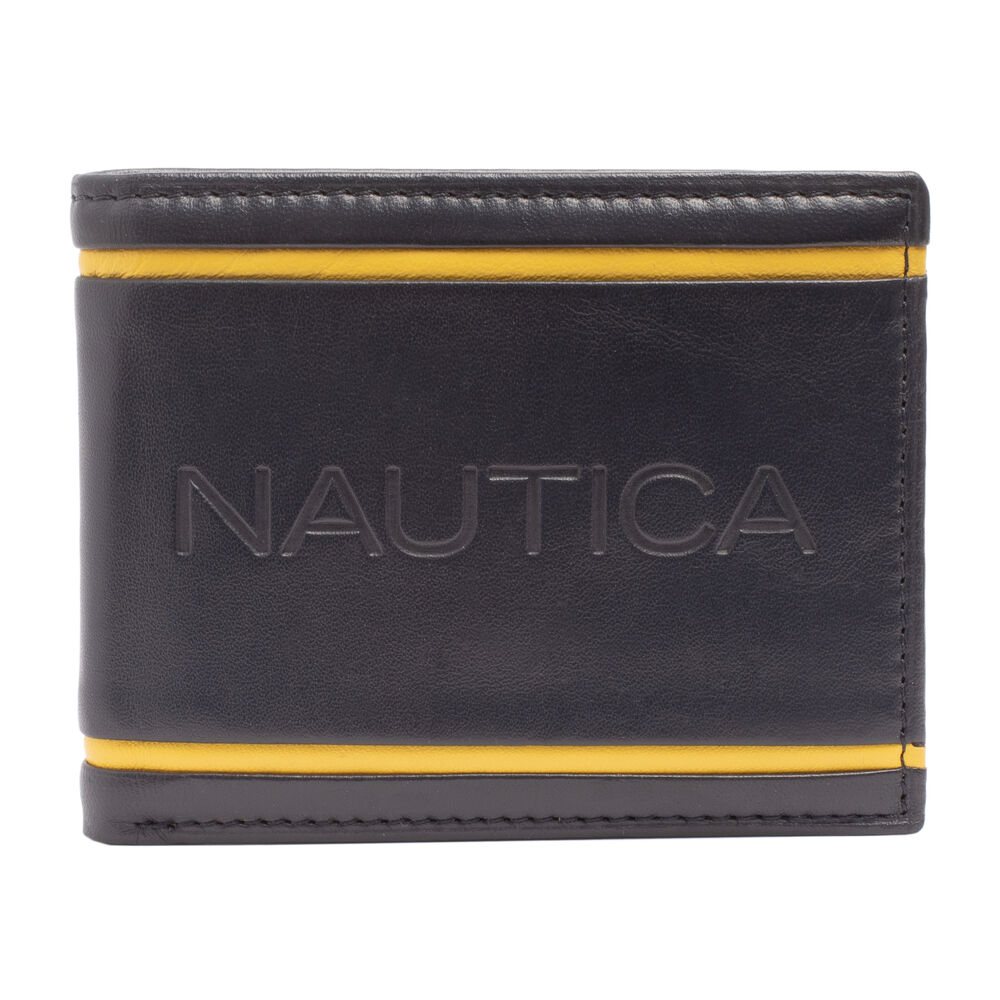 CONTRAST TRIM LEATHER PASSCASE,Navy,large