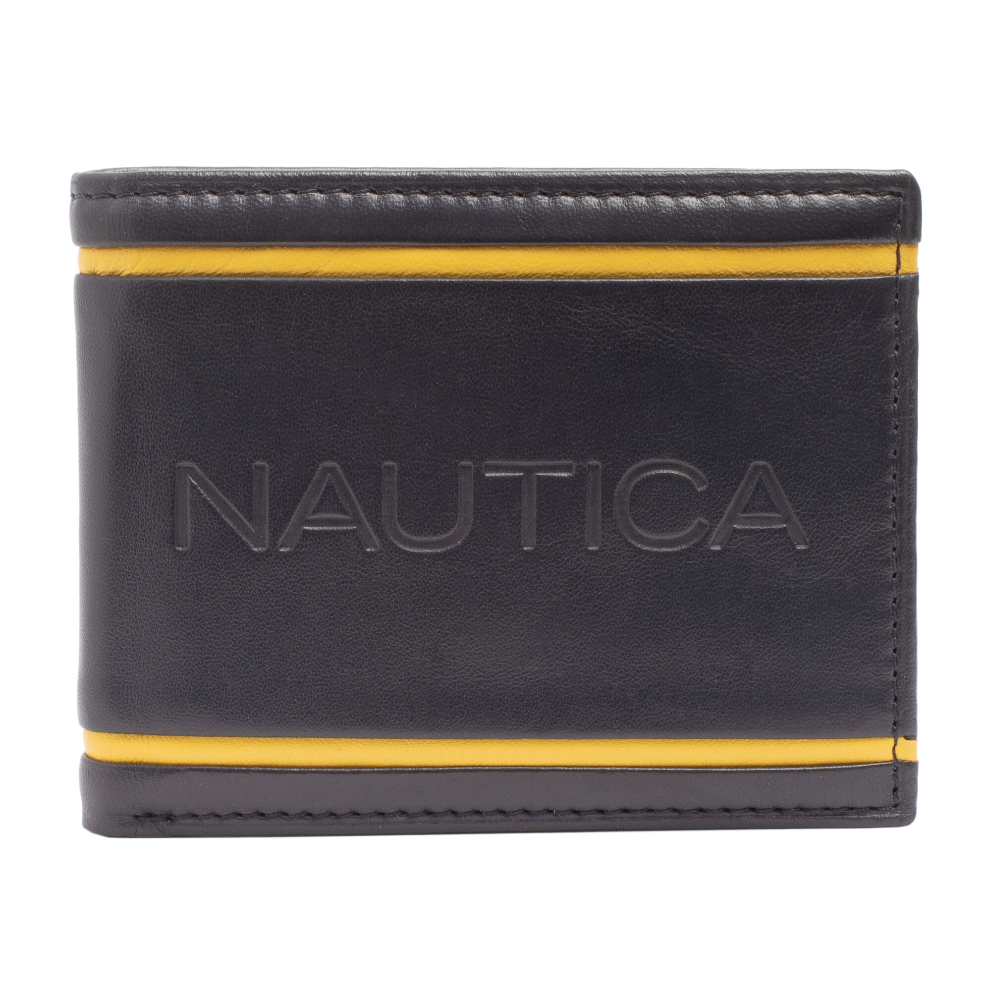 CONTRAST TRIM LEATHER PASSCASE,Navy,large