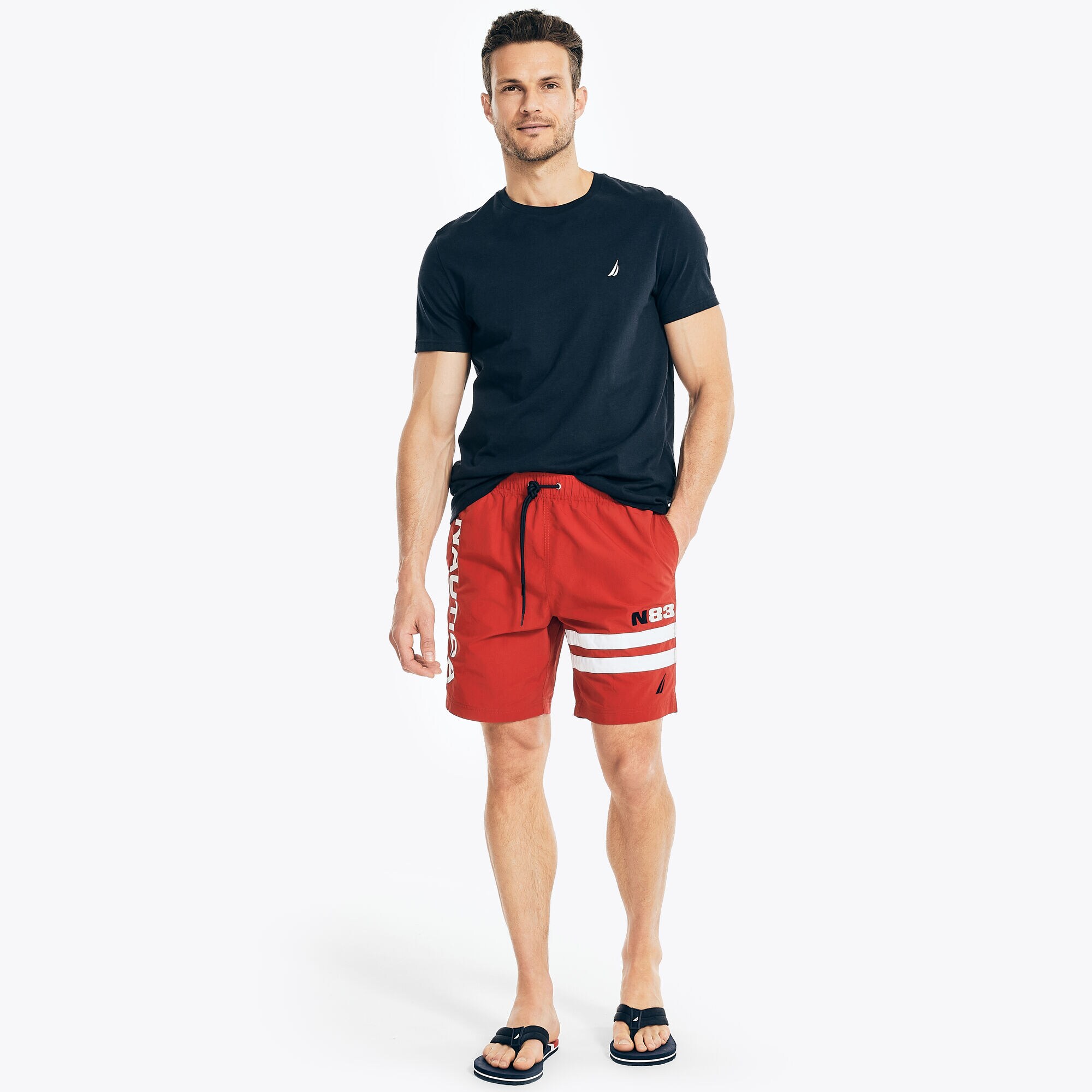 8" LOGO STRIPE QUICK-DRY SWIM,Nautica Red,large