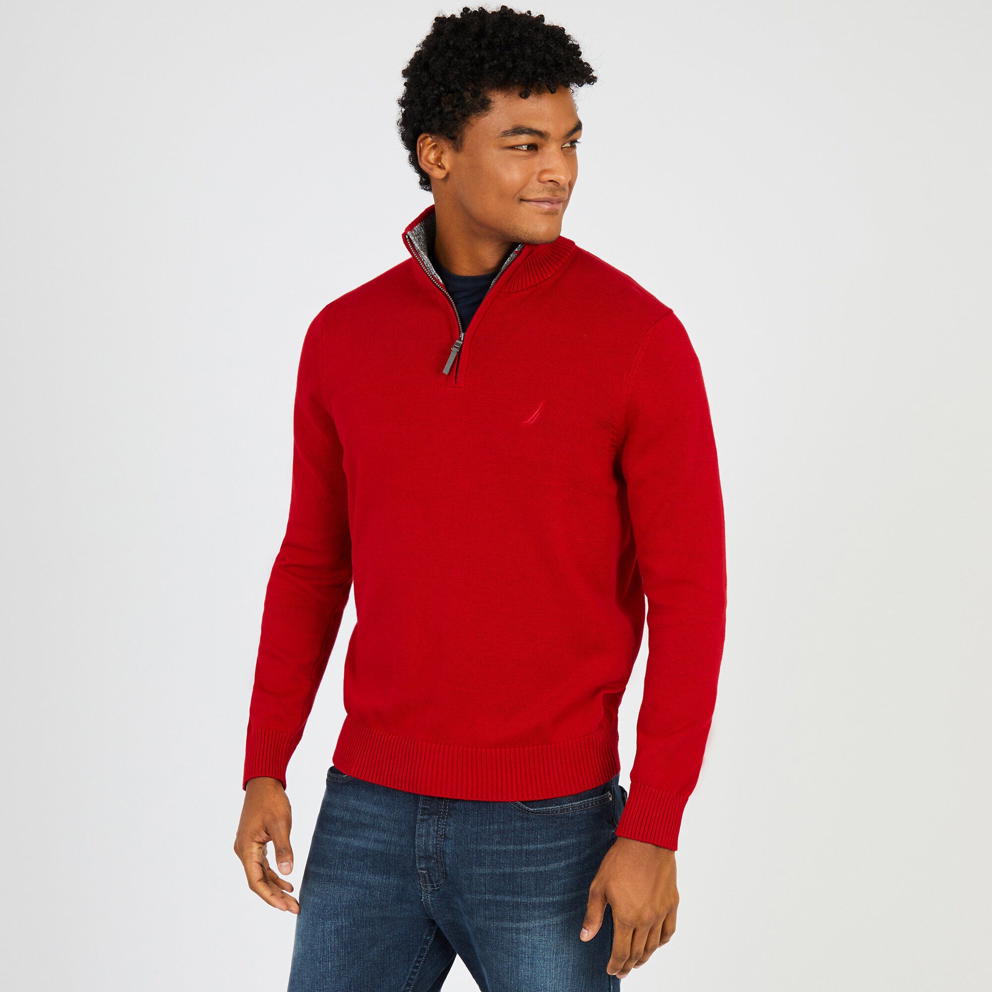 Quarter Zip Cotton Pullover,Nautica Red,large