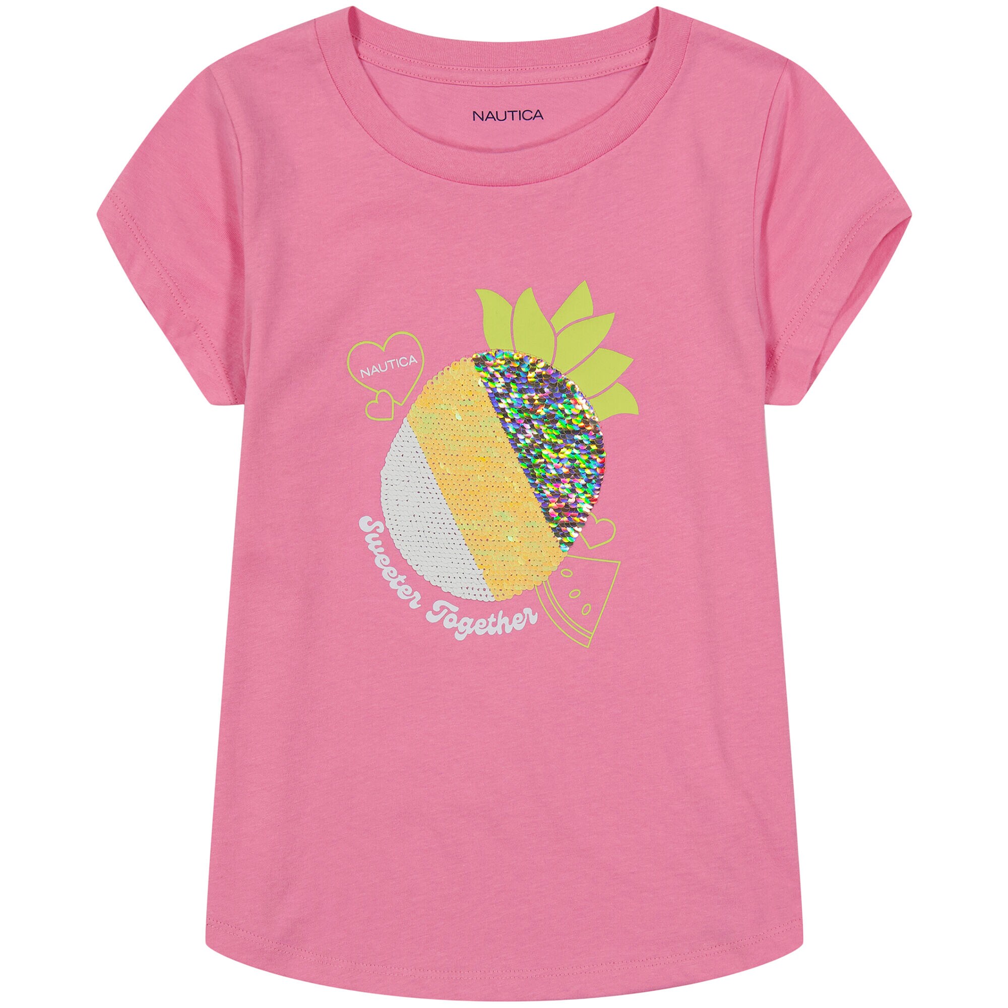 Girls' Sequin Pineapple T-Shirt (7-16),Faded Orange,large