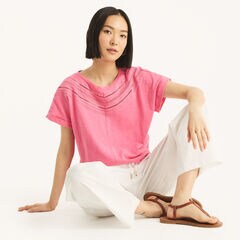 Lace Short-Sleeve Top,Pink,large