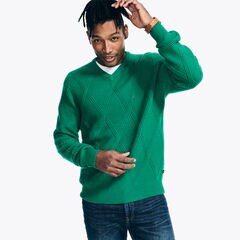 Sustainably Crafted Textured V-Neck Sweater,Spearmint,large